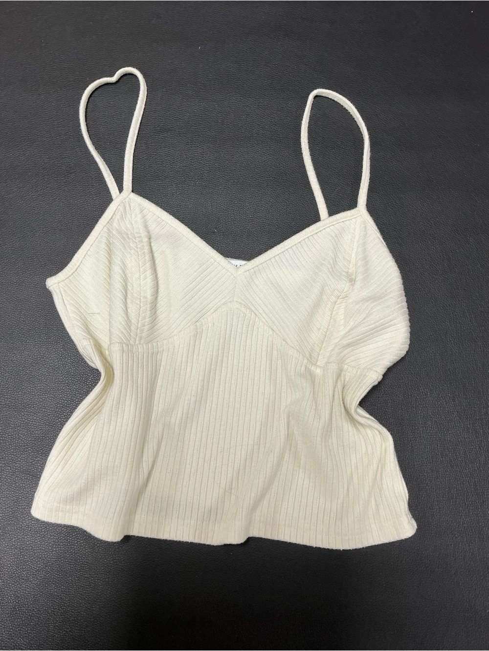 Women's Cream Ribbed V-Neck Spaghetti Strap Tank